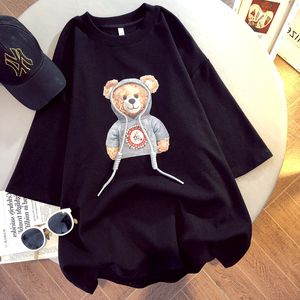 Dam T-shirt Kvinnlig 2023 Mode Sommar Borstad Kortärmad Print Bear Korean Version Topp Kvinna T-shirts Grafisk T-shirt