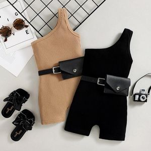 Roupas conjuntos de roupas de bebê garotas tricotadas de um ombro de jumbo-macacão cinto da cintura short short shorts Summerclothing