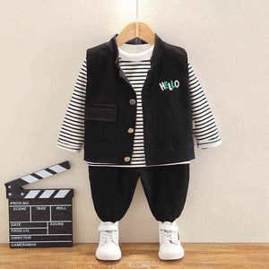 Yenidoğan Giyim Setleri 2021 Bahar Sonbahar Yeni Moda Sıradan 3pcs Takım Yürümeye Başlayan bebek kız kızlar Ve  Çizgili T-Shirt  Pantolon G220509