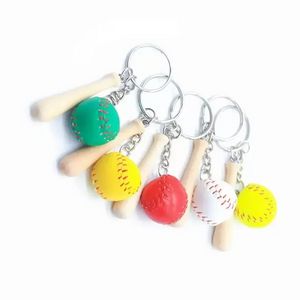 UPS Mini Baseball Softball Party Favors Keychain with Wooden Bat for Sports Theme Team Souvenir Athletes Rewards C0722