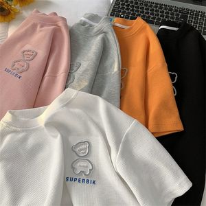 Privathinker Waffle Short Sleeve T shirt voor vrouwelijke extra grote mode T driedimensionale beren vrouwelijke tops Koreaanse zomertoppen