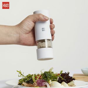 Huohou Electric Pepper and Salt Grinder Set med LED -ljus 5 -lägen Herb Spice Grain Slip Core Automatic Mill Kitchen Tool 220722