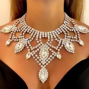 Chokers Luxury Rhinestone Overdimensionerade Big Bib Choker Halsband Bröllopsmycken för kvinnor Shiny Crystal Chunky Collar Accessorieschokers Sidn22