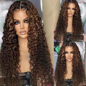 Destaques Destaques Water Wave Lace Front Human Hair Wigs For Women Brasil Remy Brown Brown Curly Full Lace peruca pré -arrancada com cabelos para bebês