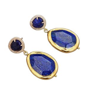 Pieno gioielli lampadari caduta d acqua naturale Lapis Lazuli Sodalite Orecchini a botola placcata CZ Paveddlengle