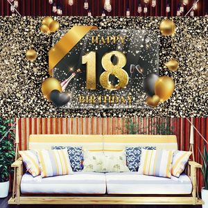 Glitter oro personalizzato per Po Studio Black Happy Birthday po Background Wall Party Decoration D220618