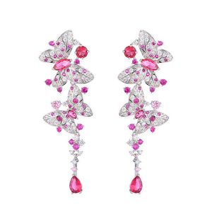 luxury butterfly dangle earring designer for woman S925 silver post party rose AAA zirconia silver white diamond earrings South American Wedding Engagment Jewelry