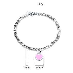 10MM Pink Heart Bracelets Womens Stainless Steel 4mm Beaded Strands Chain on Hand Gifts for Girlfriend Accessories Wholesale