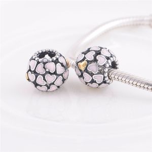 Authentic 925 Sterling Silver Classic Beads Openwork Pink Heart Silver Charms Fits European Pandora Style Jewelry Armelets Halsband DIY för kvinnor 791283EN40