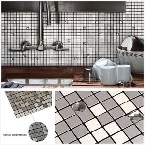 Pacote de 4 Pacote prata 3d vidro misto de alumínio auto-adesivo Mosaico de metal para azulejos de chuveiro de banheiro Backsplash Tiles DropShipp T200601