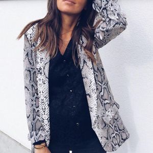 Damenjacken Frauen Damen Schlangenleder Langarm Anzug Strickjacke Mantel Bürojacke Sexy Schlangenmuster Leopard 2022 Mode Plus S-XL