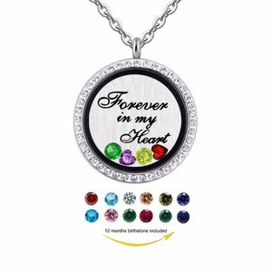 Pendant Necklaces Forever In My Heart Memorial Floating Locket Necklace Vintage Picture Lockets With Birthstone Charms JewelryPendant