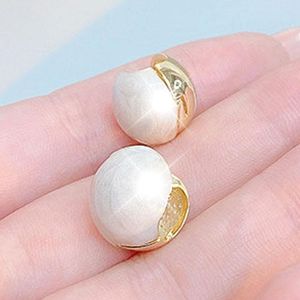 Clip-on & Screw Back Korea 14k Real Gold Plating Round Ball Earrings Personalized Metal Ear Stud Fashion Exquisite Romantic Fine Jewelry Acc