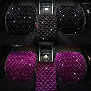 Car Seat Covers Winter Warm Diamond Plush Universal Cover Mat Cushion Velvet Rhinestones Protector Accessories Girls WomenCar