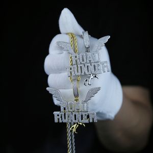 Hip Hop-Halskette mit Buchstaben-Flügel-Anhänger und Seilkette, Micro Pave Bling 5A Zirkonia CZ, modischer Charm-Schmuck
