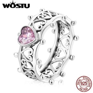 Wostu Women Silver 925 Sterling Love Finger Wedding Rings Zircon Fashion For Lady Making Jewelry Gifts Accessories