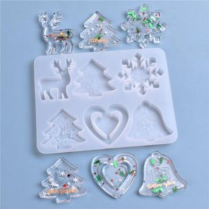 Party Decoration 6 In 1 Silica Gel Molds Christmas Tree Snowflake Elk Love Keychain Pendant Silicone Mold Resin Decorations For Home