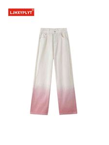 Weiß Rosa Tie-Dye Jeans Frauen Sommer Neue Hohe Taille Lose Mode Einfache Farbverlauf Gerade Denim Neun Punkte Hosen weibliche L220726