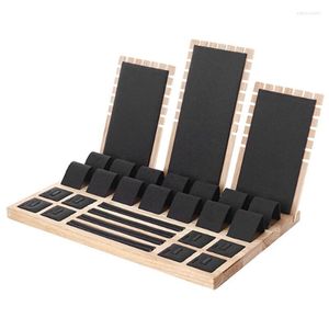 Jewelry Pouches Bags Bamboo Wood Earring Holder Storage Tray Ring Necklace Pendant Display Stand Edwi22