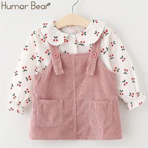 Humor Bear Autunno Baby Girl Clothes Suit Primavera Abbigliamento per bambini Suit Autunno Camicie a fiori Cute Strap Dress Abbigliamento infantile LJ201223