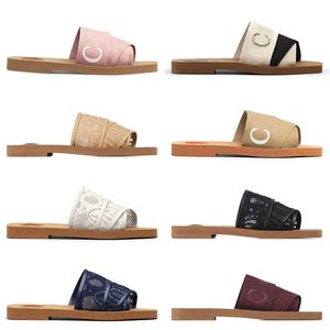 Ladies Flat Sandals Designer Classic Canvas Slippers Rubber Slippers Womens White Black Pink Khaki Navy Beige Lace Lettering Fabric Women Summer Outdoor Shoes