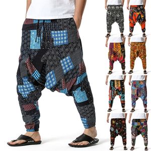 Harem Pants Mens Hippy Hippe Trousers Cotton Bohemian Vintage Yoga Ethnic Print Patchwork Harem Pants OM Patch Pants 220726