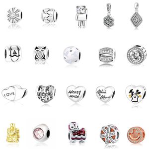 New s925 Sterling Silver DIY Round Loose Beads Original Fit Pandora Bracelet Love Heart Beaded Necklace Charm Pendant Accessories Charm Lady Birthday Jewelry Gifts