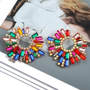 Stud Luxury Round Big Earrings For Women Girl Trend Ear Accessories Boho Colorful Geometric Rhinestone Brincos Vintage JewelryStud Kirs22