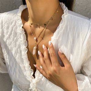 2022 Temperament Natural Stone Crystal Pearl Pendant Necklace for Women Wedding Bridal Quartz Hexagonal Column Choker Y2K Jewelry New New