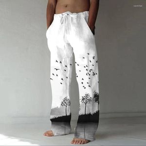 Men's Pants Men Summer Trouser Pant Mid Waist Print Casual Drawstring With Pocket Loose Toddler Glitter Training MenMen's Naom22