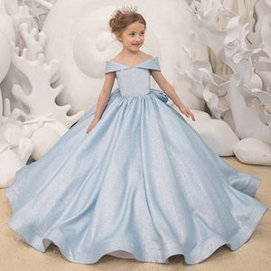 New Girl Pageant Gowns Floral Lace Flower Girl Dresses Ball Gowns Child Pageant Dresses Long Train Beautiful Little Kids FlowerGirl