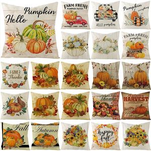 Cushion/Decorative Pillow Thanksgiving Cotton Linen Cushion Cover 45X45 Fall Pumpkin Decorative Throw Pillows Print Pillowcase Sofa Cushions