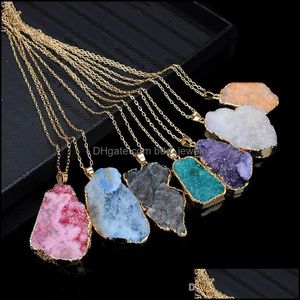 Pendant Necklaces Pendants Jewelry Unground Irregar Natural Stone Necklace Crystal Quartz Drusy Gold Chains For Women Fashion Gift Drop Sh