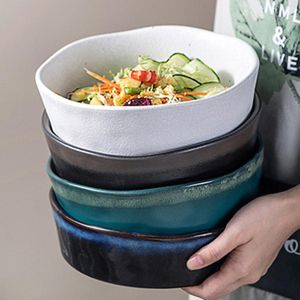 Bowls FANCITY Large Soup Bowl Ceramic Single Household Japanese Creative Restaurant Fruit And Vegetable Salad Bowl-shaped