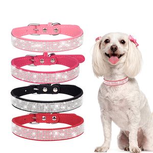 Rhinestone köpek yakaları sevimli göz kamaştırıcı yumuşak süet deri köpek kedi elmas elmas kristal elmas kolye 9 renk toptan b109