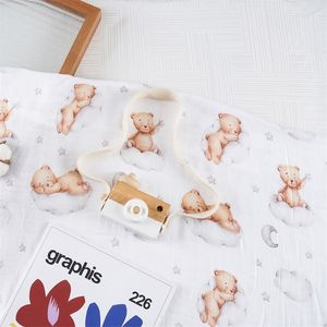 해피 플루트 1pc 모슬린 100%면 아기 swaddles 소프트 블랭킷 아기 목욕 거즈 유아 랩 수면 슬립스크 스트 롤리 커버 220523