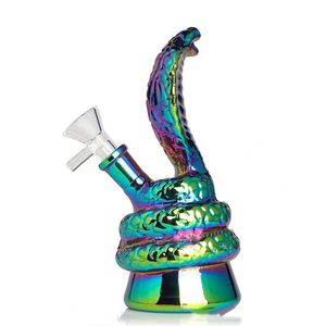 Atacado Pretty Rainbow Glass Cobra Bong Hookah shisha Conjunto de 6,3 polegadas com alça de haste para baixo para fumar tubs de água plataformas