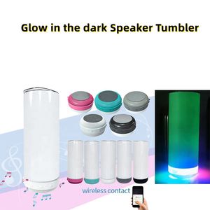 20oz sublimering glöd i den mörka Bluetooth -högtalaren tumbler sublimering rak tumlare trådlös intelligenta musikkoppar rostfritt stål smart vattenflaska ny