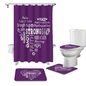 Love Warm Hugs Words Purple Bathroom Shower Curtain Bath Mat Rug Carpets Set Toilet Lid Cover Floor Mats Accessories 220429