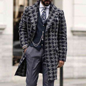 يمتزج صوف الرجال للرجال أزياء أزياء معطف الخندق معطفًا متوسطًا للطباعة التجارية للذكور الطويلة الشتوية المقاومة للرياح في الشارع البارد الممرات الخارجية T220810