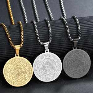 Anhänger Halsketten Gold Edelstahl Runde Rune Stern Halskette Lucky Solomon Talisman Hexagramm für Amulett Magie Schmuck