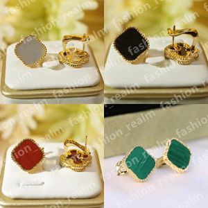 Designer Earring Four Leaf Clover Earring Vintage Back Closure Charm Stud Earrings Mother-of-Pearl Copper White gold studs Agate for Women Wedding Jewelry with box