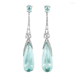 Dangle & Chandelier Retro Summer Royal Blue Austria Crystal Silver Color Earrings For Woman Charm Aretes Pierced Ear Pendientes Jewelry
