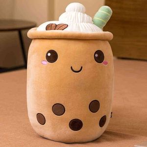 CM Cartoon Fruit Bubble Tea Cup Cuddles Comida da vida real Boba com tubos de sucção travesseiros cheios de Kawaii Decoração Presentes J220704