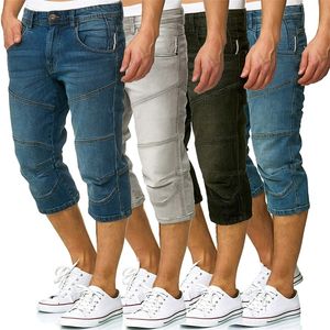 Mens Denim Jeans Shorts toptan satış-Erkek kot şort yaz gündelik düz denim şort sokak kıyafeti erkek gevşek diz uzunluğu gevşek jean pantolon siyah mavi cep