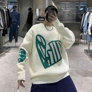 Splicing Fashion Maglione Winter Ins Love Pullover Lazy Wind New Couple Thick Line All-match Shirt Trend