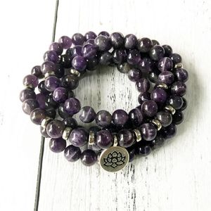 Charmarmband Drop 108 Mala Yoga Armband 2022 Stil Hög kvantitet Natural Stone Purple Quartz Jewelry