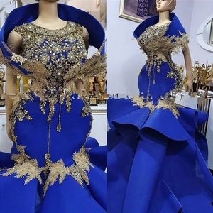 Royal Blue Aso Ebi Mermaid Plus Size Prom Dresses African Evening Beaded Lace Black Girls Party Gowns