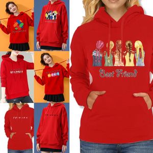 Bluzy damskie bluzy Przyjaciele drukuj bluza kobiety czerwona polarna wiosna jesienna luźne pulovery długie rękawy topy swobodne trendy mody