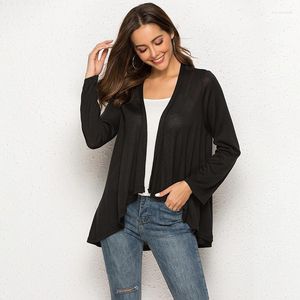 Kamizelki damskie Europejskie kobiety cienki Kimono Cardigan Long Rleeve Lose nieregularne rąbek odzieży wierzchniej Black/Grey/Grey/White Luci22